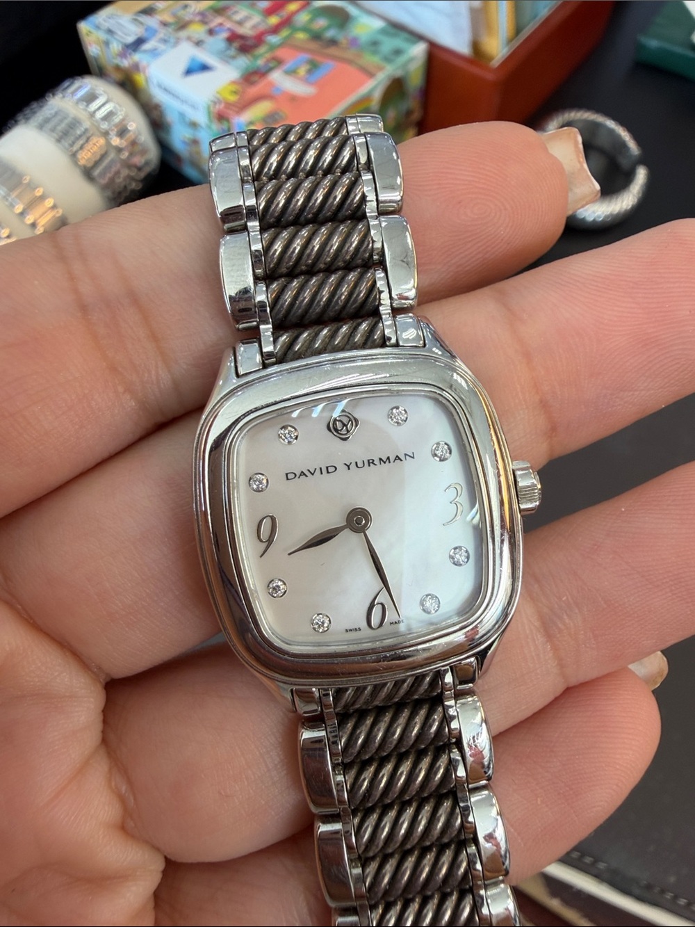 David Yurman Silver and Brown Cable-Link Mother-of-Pearl Watch